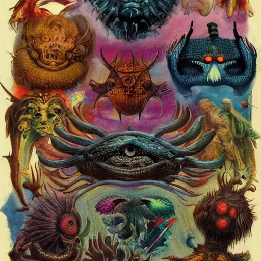 Prompt: science collection of strange animals, guillermo del toro, science fiction, rich colors