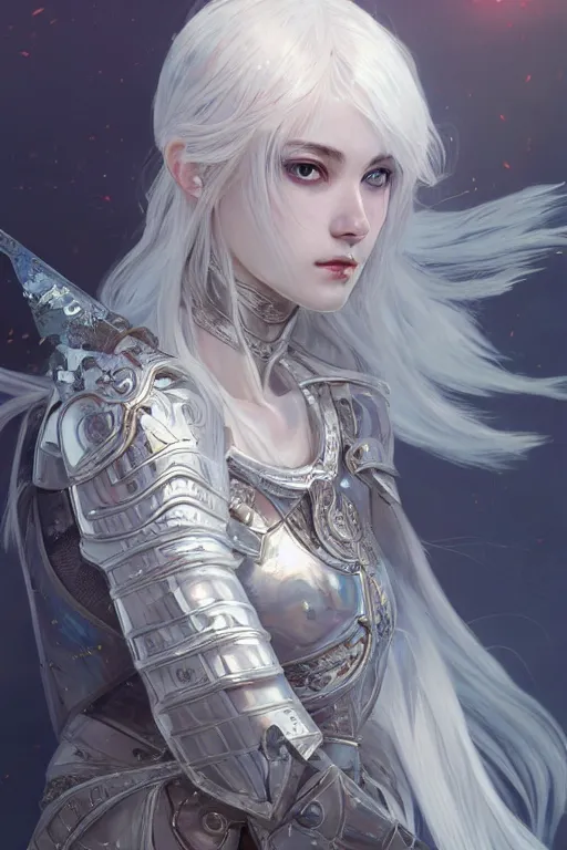 Prompt: portrait white hair knights of zodiac girl, sliver ice color reflected armor, in ruined agora of athens sunrise, ssci - fi and fantasy, intricate and very very beautiful and elegant, highly detailed, digital painting, artstation, concept art, smooth and sharp focus, illustration, art by tian zi and wlop and alphonse mucha