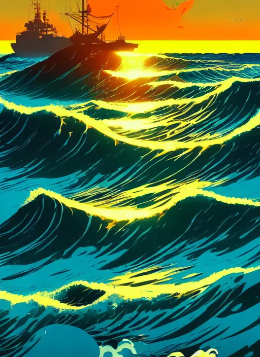 Prompt: ocean, sunrise, scenery wallpaper aesthetic, beautiful, cinematic, dramatic, super detailed and intricate, hyper realistic, 4 k render, by koson ohara, by darwyn cooke, by satoshi kon