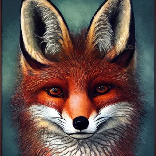 Image similar to realistic detailed face portrait of a fox detective by emilia dziubak, will terry, greg olsen, chris mars, ann long, and mark brooks, fairytale, female, feminine, art nouveau, illustration, character concept design, storybook layout, story board format