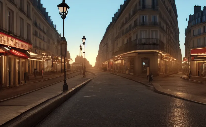 Image similar to photorealistic paris city streets. night. lens flare. light fixtures. 8K. detailed. photorealism. artstation. matte painting. 25mm f/1.7 ASPH Lens. ultra realistic