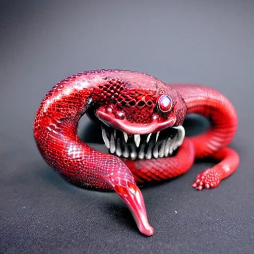 Image similar to red crystal snake with an open mouth and crystal fangs, highly detailed, fantasy, dnd