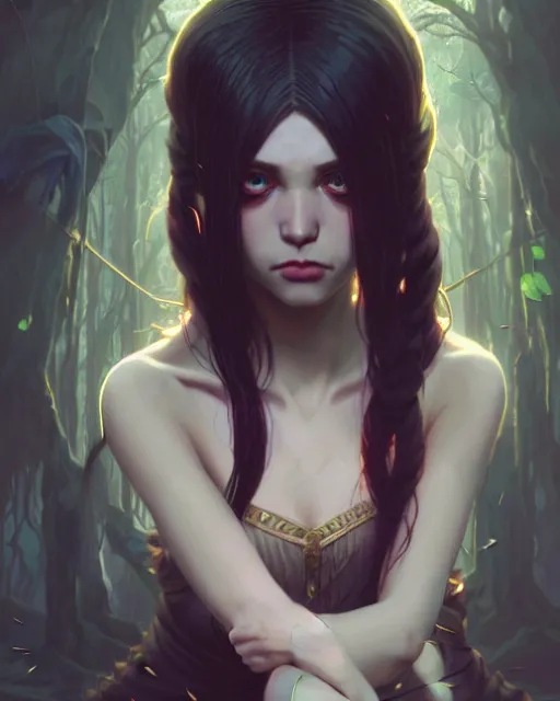 Image similar to highly detailed vfx portrait of a beautiful vampire girl, wonderful eyes, three - dimensional rendering, unreal engine, alexey gurylev, greg rutkowski, loish, rads, beeple, makoto shinkai and lois van baerle, rossdraws, tom bagshaw, alphonse mucha, global lighting, detailed and complex environment