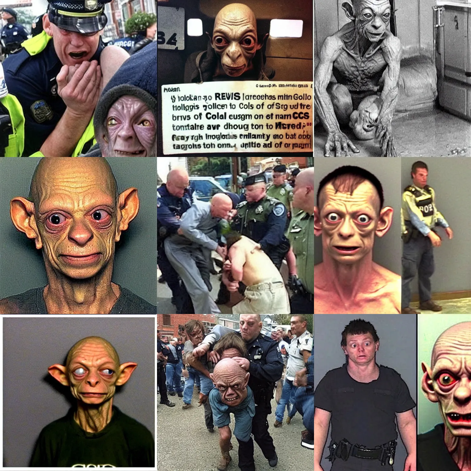 Prompt: cops arrest gollum for drugs