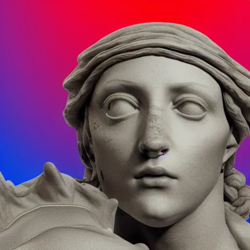 Image similar to a 3 d neon circle around the head of a renaissance statue, planetary ring, 3 d render, black background, ray tracing, 8 k resolution, sharp focus, very detailed, hyper realistic