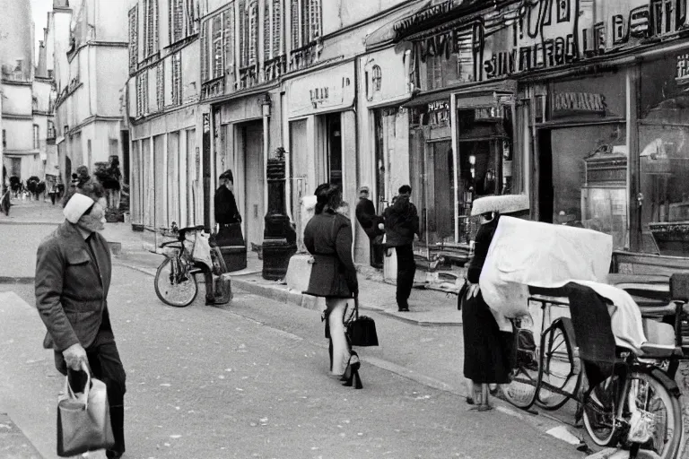 Image similar to vintage black and white street photography of paris by henri cartier - bresson