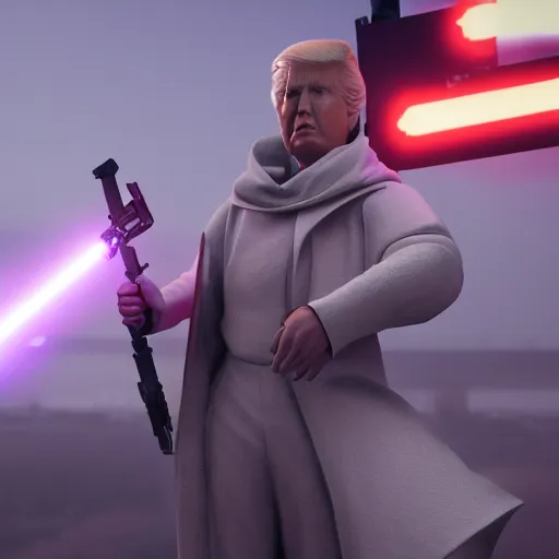 Image similar to Donald Trump as a jedi, post-apocalyptic, capitol hill, wlop, trending on artstation, octane render, 4k, HDRI, cinematic