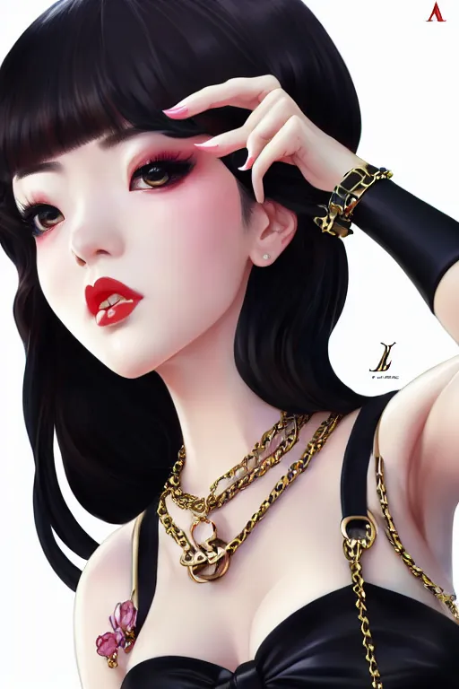 Image similar to a pin up and beautiful fashion dreamlke japan girl with lv jewelry, character art, art by artgerm and wlop and and ilya kuvshinov, hyperdetailed, 8 k realistic, symmetrical, frostbite 3 engine, cryengine, dof, trending on artstation, digital art, chanel, dior, fantasy background