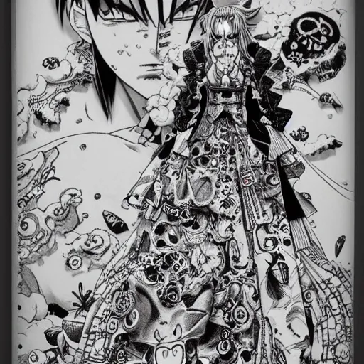 Prompt: stunning clothing design by eiichiro oda, hyper-detailed masterpiece