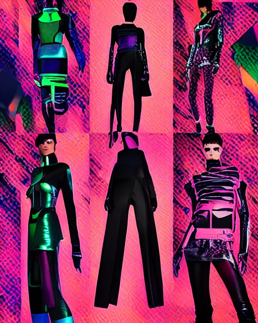 Image similar to an award winning fashion photograph for Balenciaga's futuristic cyberpunk Bladerunner 2049 fall corporate line by Artgerm, dazzle camouflage!, dayglo pink, dayglo blue, raven black, the Matrix