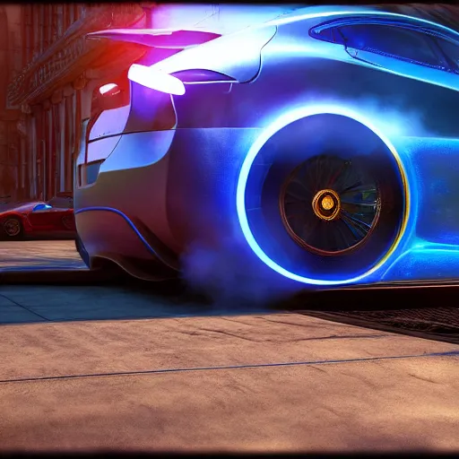 Image similar to photography of a hyper realistic tesla blue lighning arc. steam punk background. high detail, professional digital art, unreal engine 5 8 k rendering