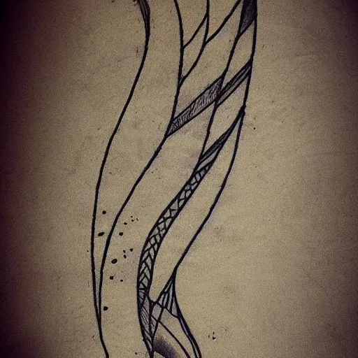 Prompt: tattoo sketch of a sea, on a yellow paper, ornamentaica, line art, minimalism, maori