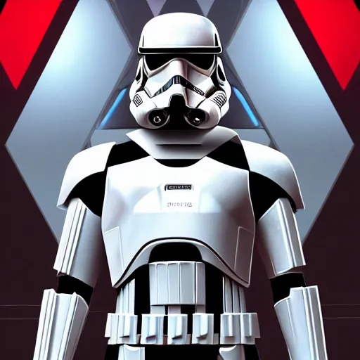 Prompt: super soldier, symmetrical portrait scifi, power armor storm trooper red and black detailed matte painting hyperdetailed trending on artstation moebius photorealism retrofuturism # film 8 k resolution back lit