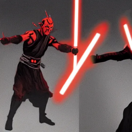 Image similar to concept art of darth maul fighting luke skywalker