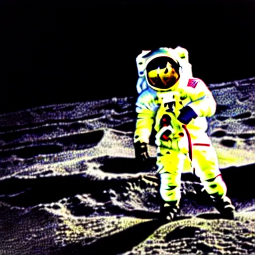 Prompt: a black and white photo of the man on the moon