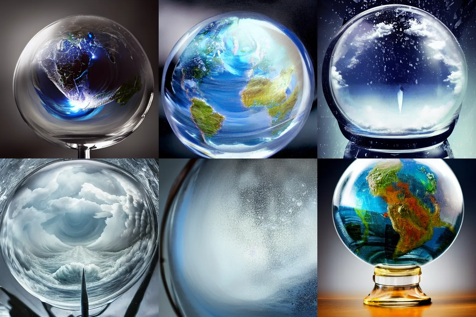 Prompt: epic storm in a transparent glass globe. closeup, depth of field, dramatic. beautiful painting.