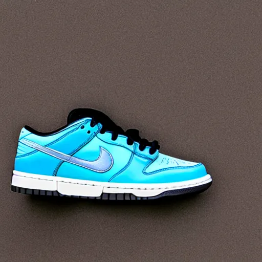Image similar to a press photograph of nike dunk low baby blue and white