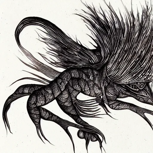 Prompt: depiction of a creature, ink painting, highly detailed, - h 7 0 4, upscaled