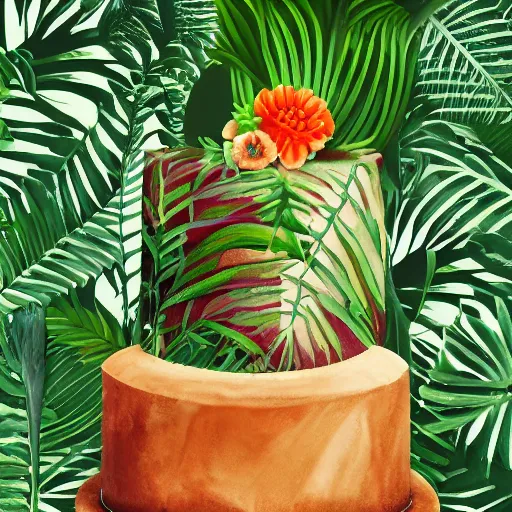 Image similar to jungle cake, ultra realistic, ultra detailed, lush, beautiful, digital art,