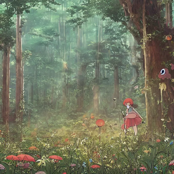 Image similar to ancient forest clearing, fairy circles, a poster by studio ghibli, featured on pixiv, environmental art, hd, highly detailed and intricate masterpiece