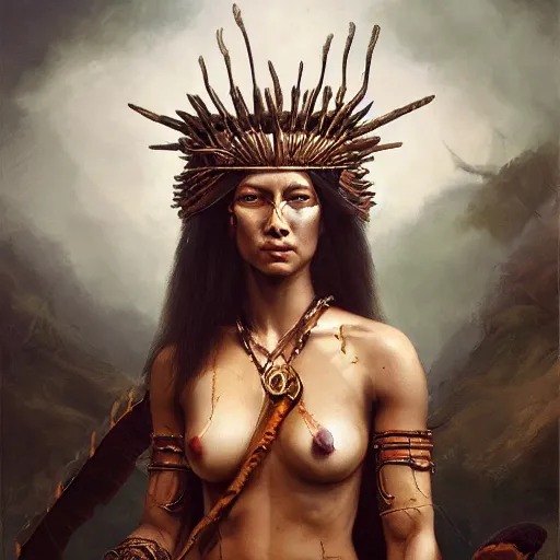 Image similar to the portrait of jenny the vixen ryan as an amazon warrior queen by roberto ferri, fantasy, witcher, very detailed oil painting, masterpiece, 8 k, full face