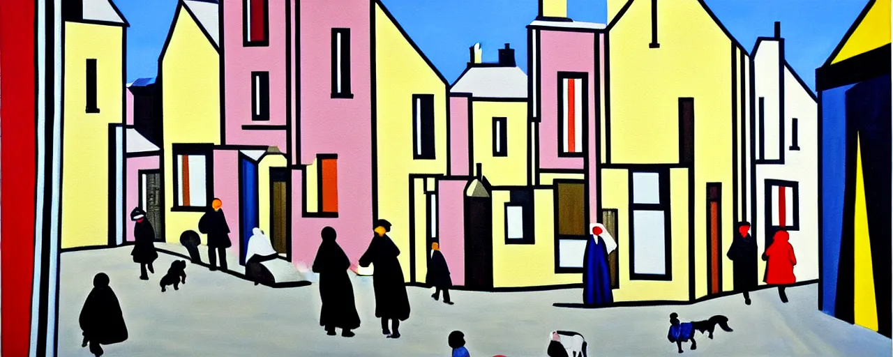Image similar to a painting of street life in kirkwall orkney, by Bridget Riley