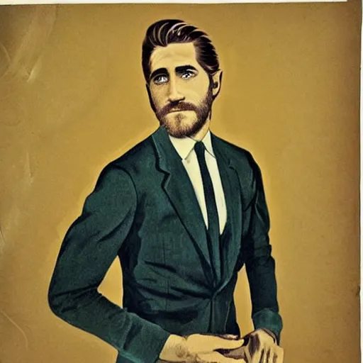 Image similar to “Jake Gyllenhaal portrait, color vintage magazine illustration 1950”