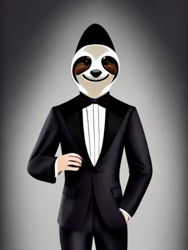 Image similar to portrait of anthropomorphic sloth in formalwear : : debonair, gq, noir, fashion, style : : digital art, concept art, digital illustration, photorealism, fashion photography