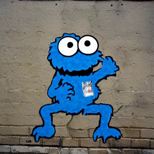 Prompt: Cookie monster graffiti by Banksy