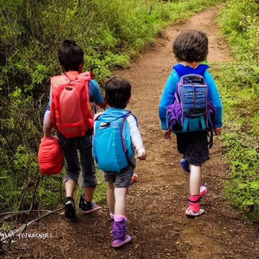 Image similar to kids going on a hike, photograph, national geographic