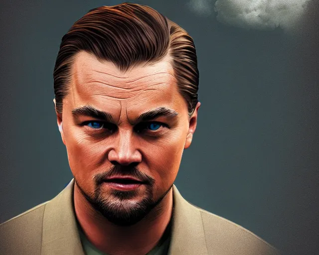 Prompt: medium shot portrait of leonardo dicaprio in don't look up, octane render, redshift, smooth, photographic, drammatic lighting, clouds in the background, by dmitry prozorov, loish, and wlop, trending on artstation