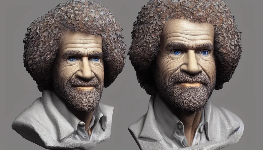 Image similar to Hand painted bust of Bob Ross, hyperdetailed, artstation, cgsociety, 8k