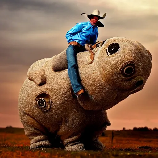 Image similar to a cowboy riding a tardigrade