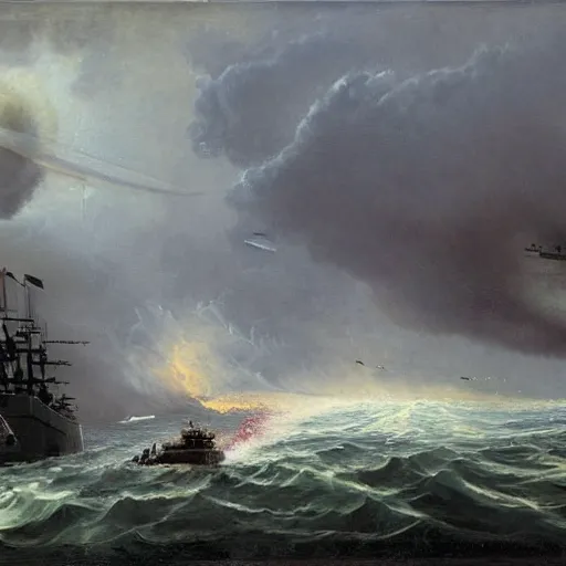 Image similar to submarine ssn skipjack seawolf ssgn painting by hubert robert detailed