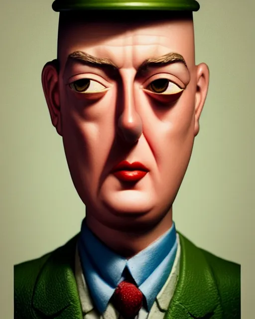 Image similar to closeup face profile portrait of a tin toy jacques tati, hyper realistic, artstation, illustration, nicoletta ceccoli, mark ryden, lostfish, max fleischer, digital paint, matte paint, vivid colors, dark, sinister, detailed and intricate environment