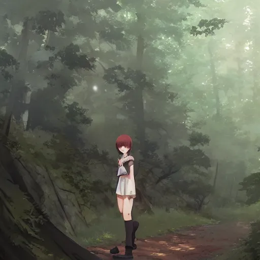 Prompt: anime character in the woods, hyperrealistic, trending on pixiv fanbox, painted by greg rutkowski makoto shinkai takashi takeuchi studio ghibli, akihiko yoshida