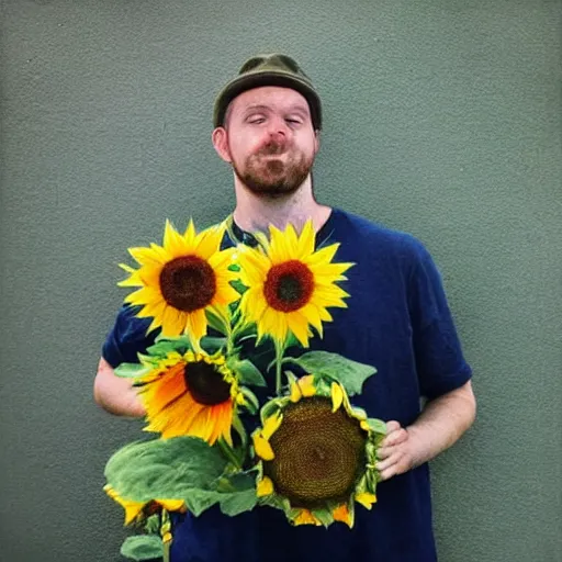 Prompt: artist and his sunflowers