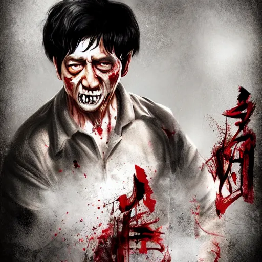 Image similar to a zombie Jackie Chan by WLOP, dark fantasy, trending on artstation