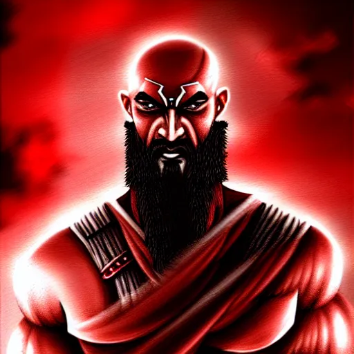 Prompt: epic chthonic ancient warrior Kratos black veins red demonic eyes, red smoke on the background by Boris Valejio, high detailed digital art