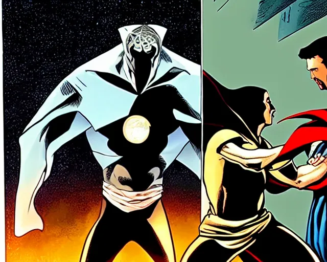 Image similar to still of moon knight vs dr. strange, in the series moon knight