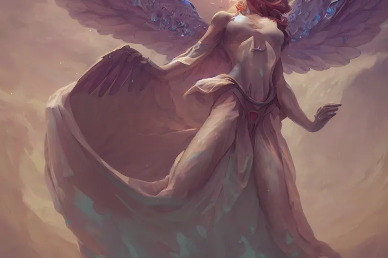 Image similar to a beautiful android angel in the center, symmetry composition, by pete mohrbacher and artgerm and wlop, digital art, highly detailed, intricate, fantasy, mystical, Trending on Artstation HQ, deviantart, unreal engine, 4K UHD image