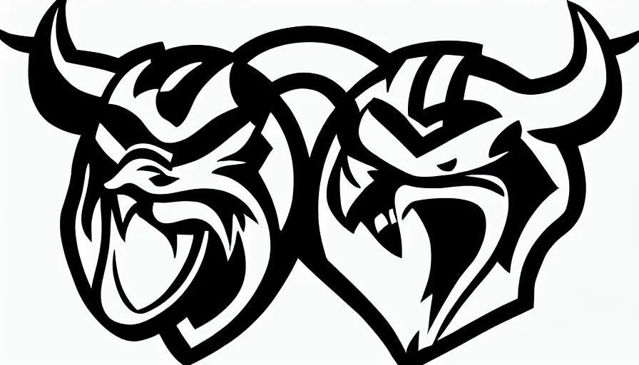 Prompt: sketch!!! of a stylized angry bull head, symbol, sports logo!!!, black and white