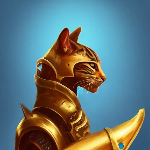 Prompt: a portrait of a cat wearing an armor, riding on a prancing horse, golden hour, illustration, digital art, trending on artstation