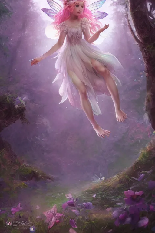 Image similar to a cute and geogerous fairy in the dreamy forest, fantasy, dreamlike, 8 k resolution, hyper detailed, d & d, character design, digital painting, trending on artstation, sharp focus, illustration, art by viktoria gavrilenko, hoang lap, fuji choko, steve zheng,