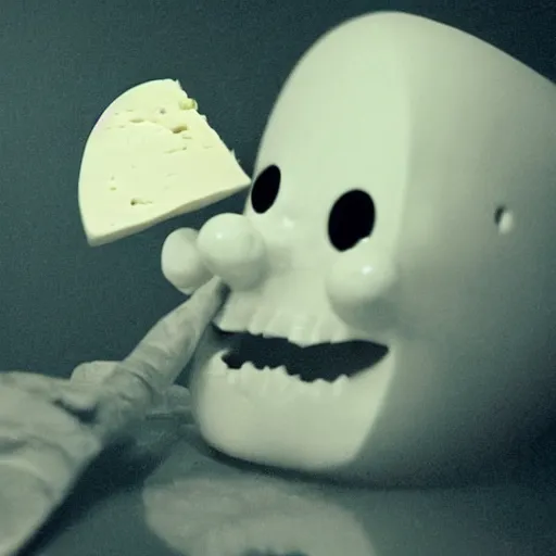 Image similar to a ghost eating cheese that is scaring them photo crazy cinematic