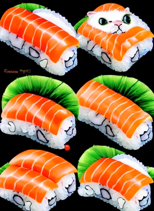 Image similar to clear photorealistic picture of adorable cats made out of sushi