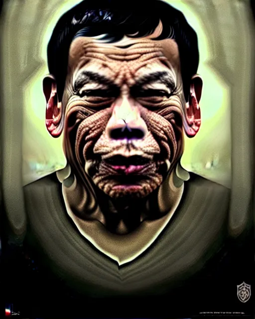 Image similar to rodrigo duterte, rodrigo duterte as a fat monster, very intricate ultrafine details, award winning masterpiece, tom bagshaw artstyle