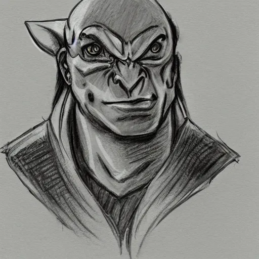 Image similar to courtroom sketch of an orc on trial