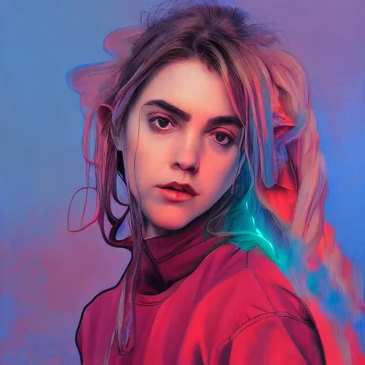 Prompt: clear portrait of billie elish, cottagecore!!, creative abstract background, red volumetric light, hyper detailed, character concept, full body, dynamic pose, elegant, intricate, highly detailed, digital painting, artstation, concept art, smooth, sharp focus, illustration, art by artgerm and greg rutkowski and alphonse mucha