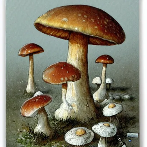 Image similar to mushrooms as keys on computer keyboard, by jean - baptiste monge